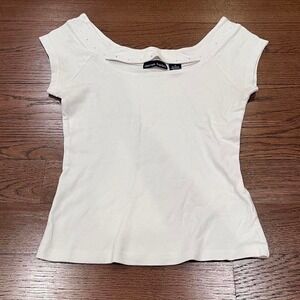 y2k white rhinestone cutout top medium